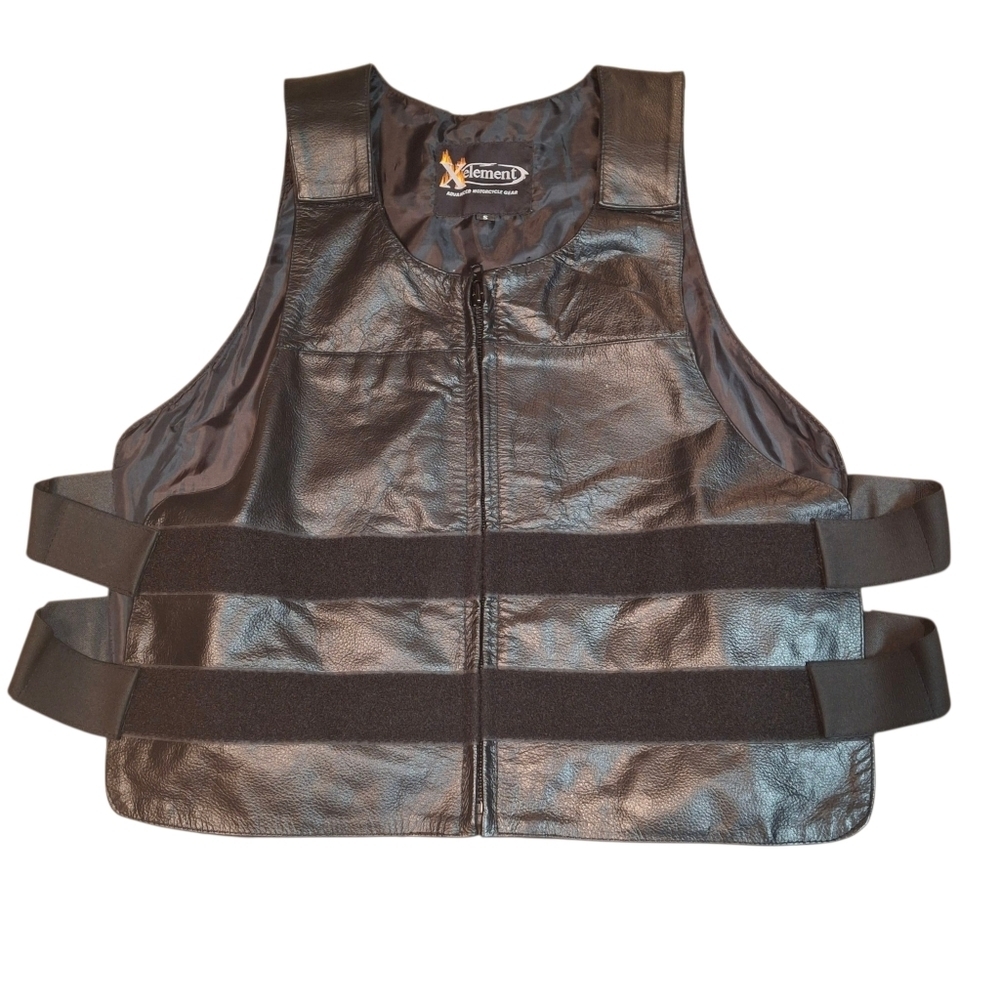 Xelement Bulletproof Style Hook & Loop Front Zipper Black Leather Vest SZ Small